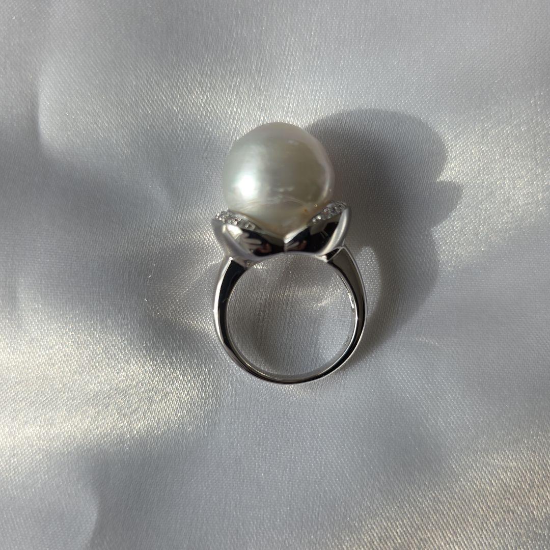 SV天然南洋白蝶真珠プラチナカラー系超大珠リング 15.62mm #14