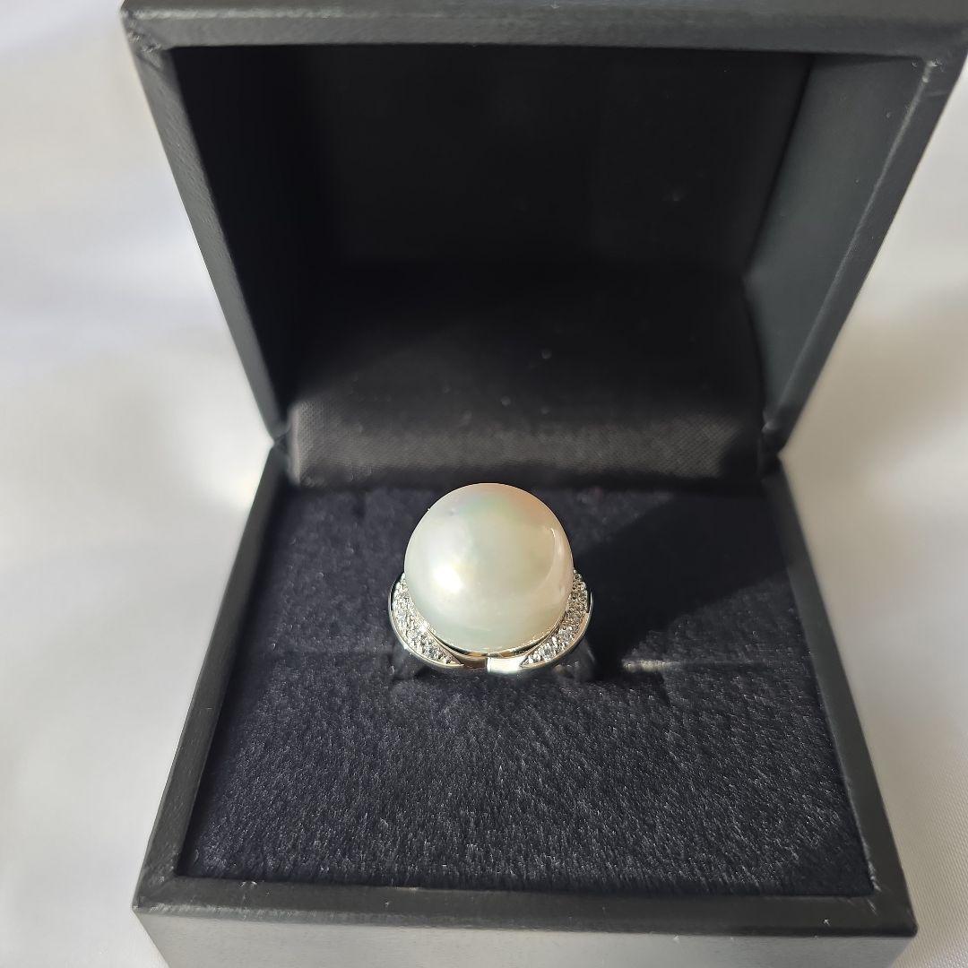 SV天然南洋白蝶真珠プラチナカラー系超大珠リング 15.62mm #14