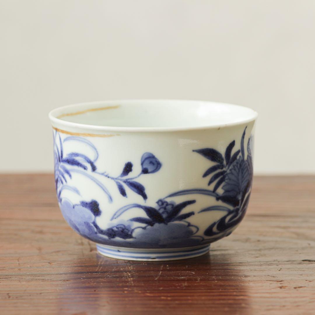 古伊万里　伊万里　江戸　中期　茶器　煎茶碗　染付　向付　2客セット　金継ぎ　材料