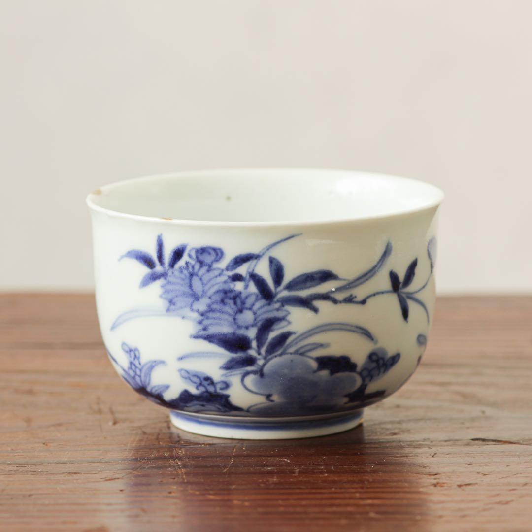 古伊万里　伊万里　江戸　中期　茶器　煎茶碗　染付　向付　2客セット　金継ぎ　材料