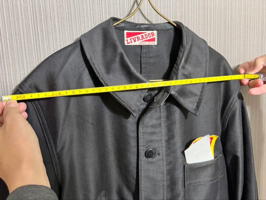 50s〜60s フレンチ ブラックモールスキンワークジャケット　刺繍タグ