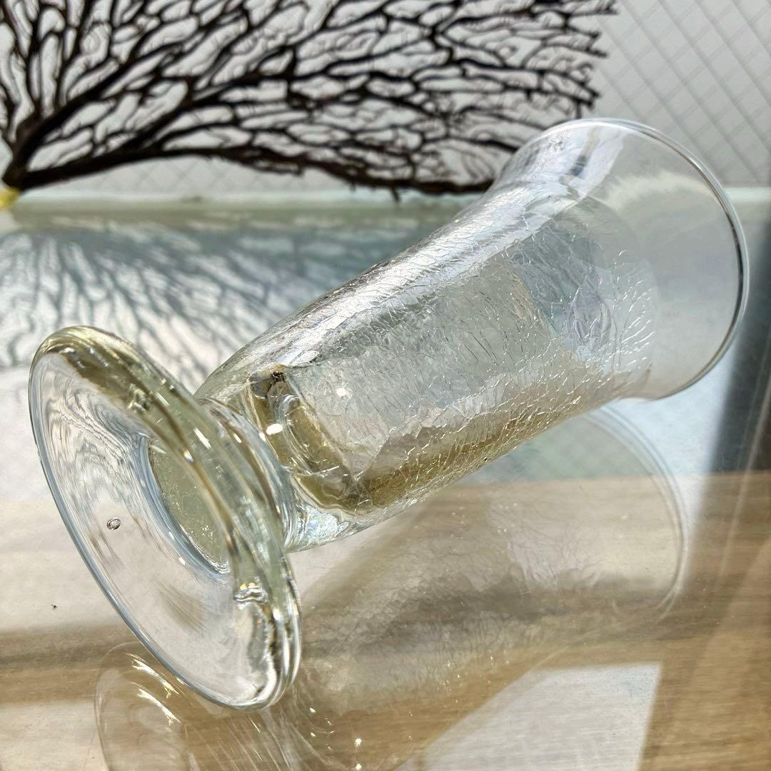 骨董 時代ガラス 希少 氷裂紋 乳白色 反り口 ラッパ型 パフェグラス1客②