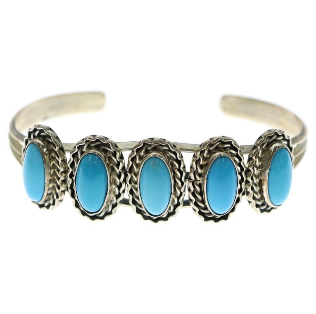 Indian Jewelry RB刻印 5蓮ターコイズ シルバー925バングル