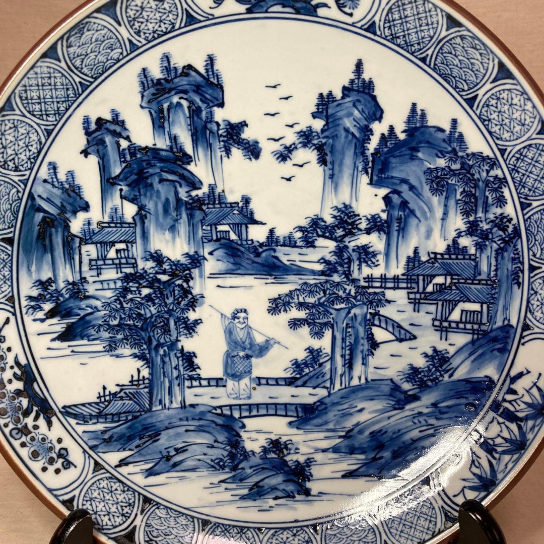 九谷焼 九谷万象 大皿 30.8cm 染付 山水 飾り皿 アンティーク - メルカリ