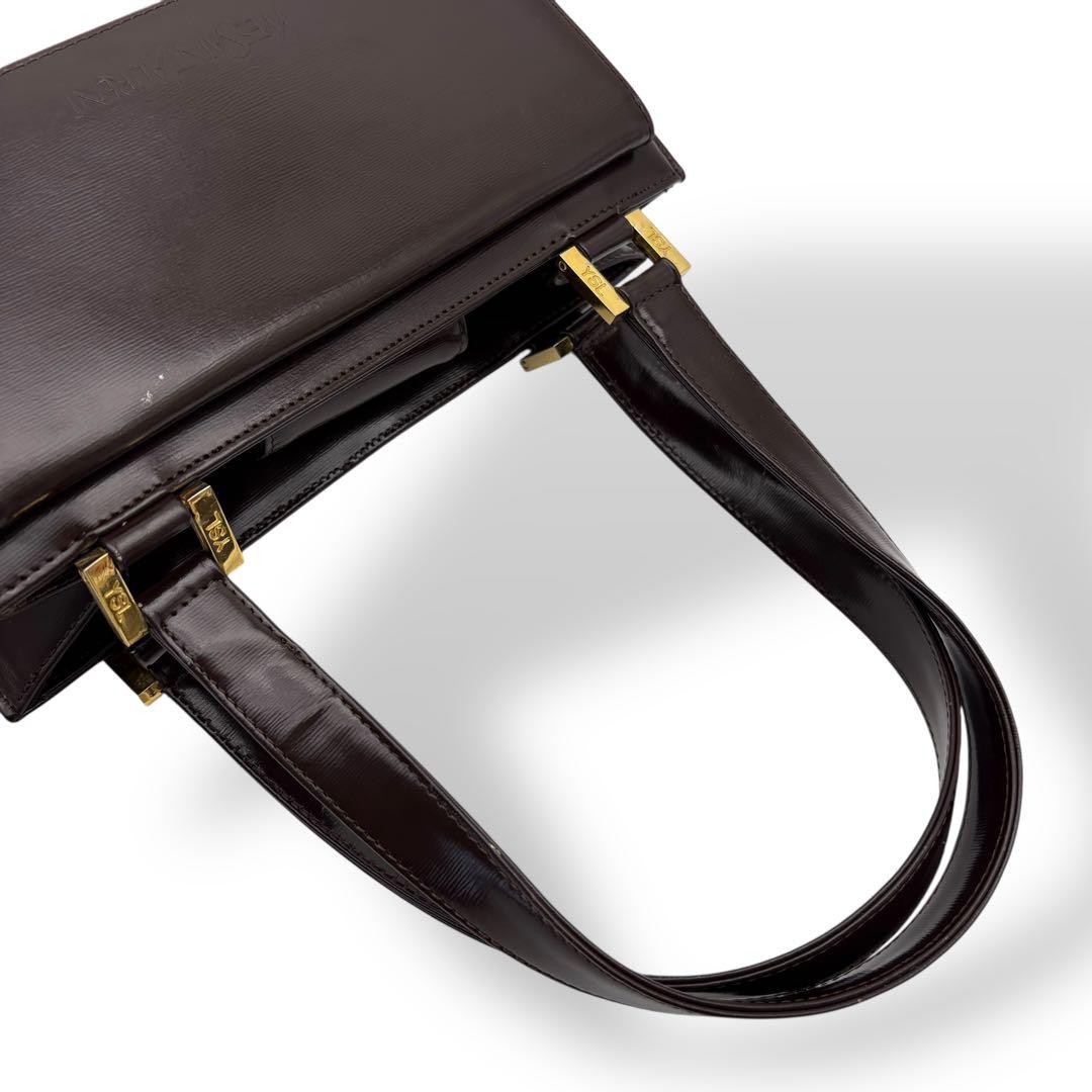 イヴサンローラン ハンドバッグ トート 腕掛け レザー 茶 ブラウン 型押しロゴ