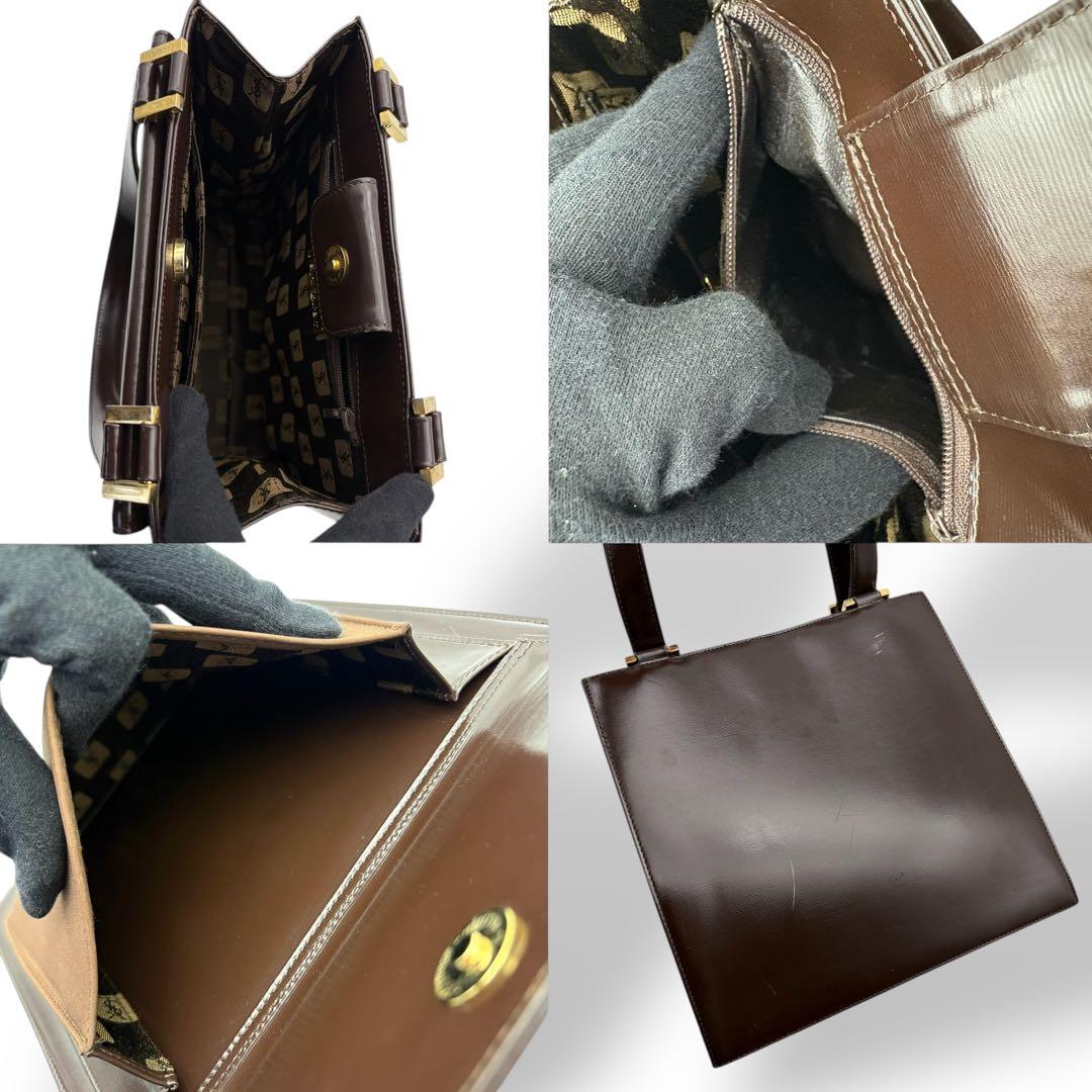 イヴサンローラン ハンドバッグ トート 腕掛け レザー 茶 ブラウン 型押しロゴ