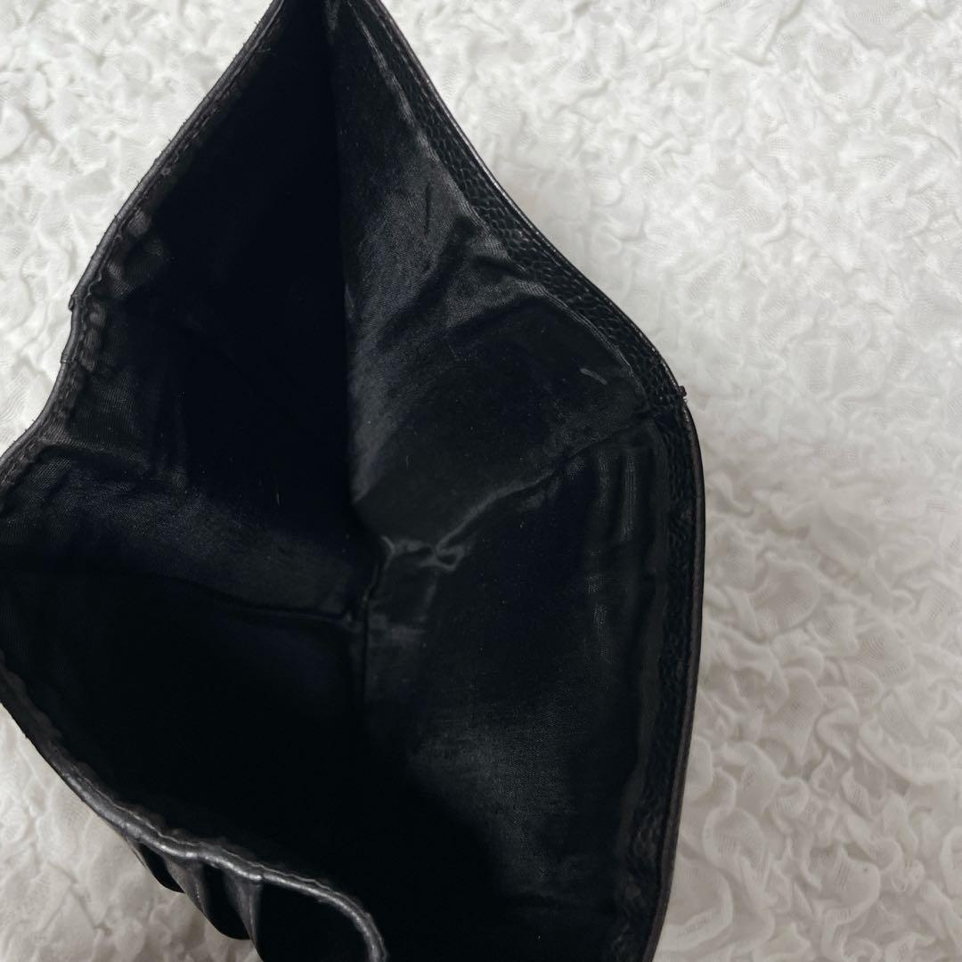 CHANEL ブラック レザー 三つ折り財布 キャビアスキン ギャランティカード