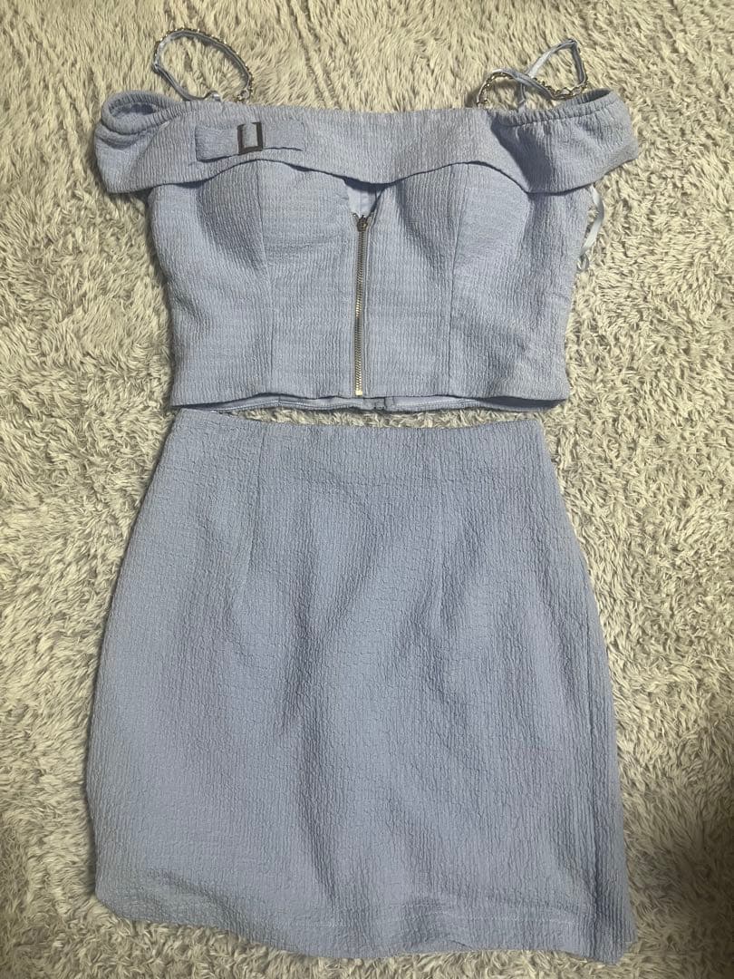 JWELS オフショルサッカーセットアップミニドレス スカイブルー