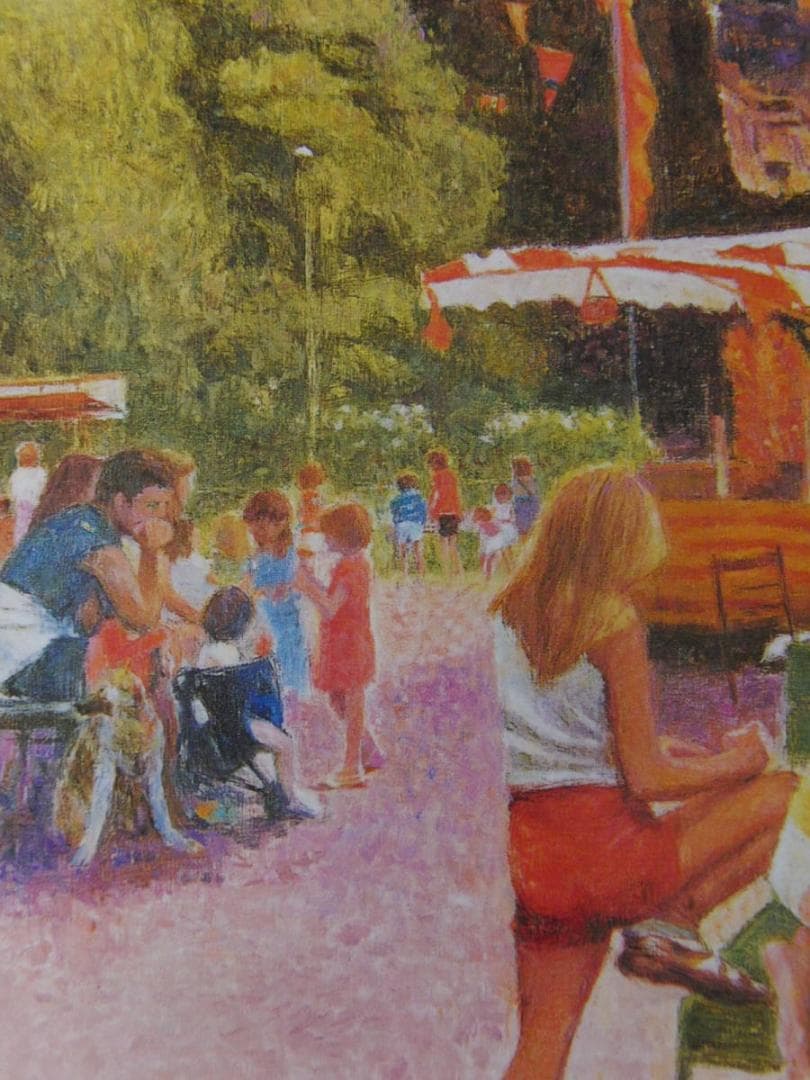 丸山正三、【バルセロナの広場】、希少な額装用画集より