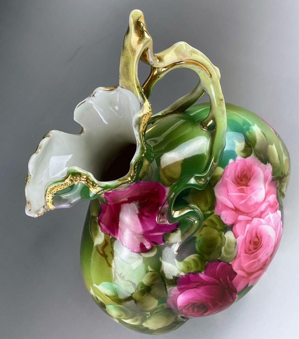 美品】オールドノリタケ 22.8㎝ 薔薇文花瓶 金彩 バラ図 ばら 水差し