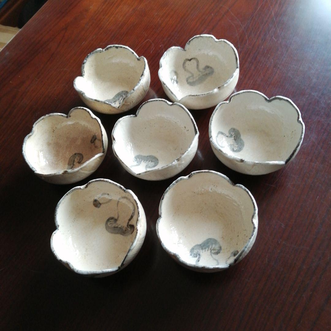 瀬戸焼 志野割山椒向付 7客 11.5cm 大正～昭和初期