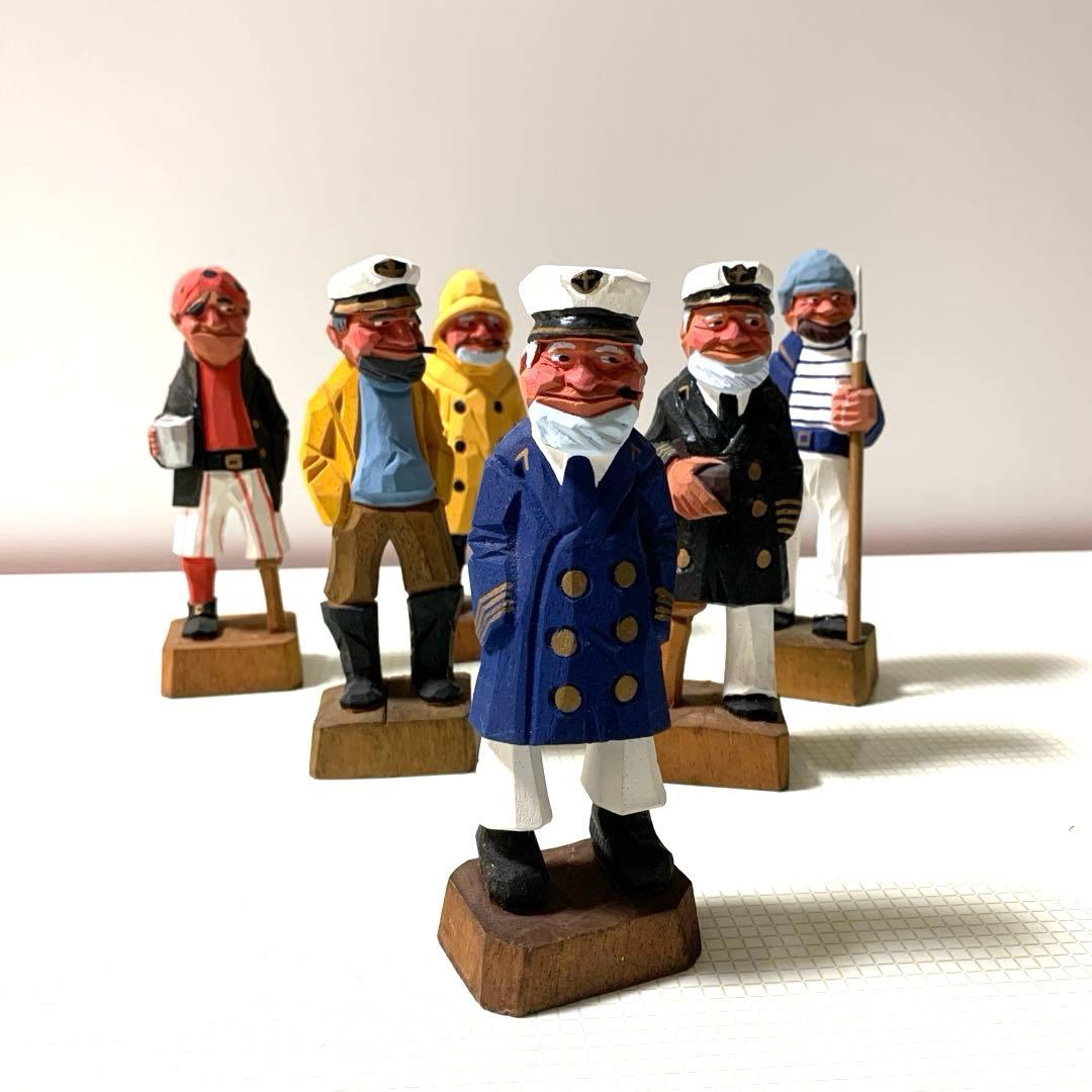 ビンテージ木彫り人形6体セット マドロス人形 ハワイ アメリカ 船乗り