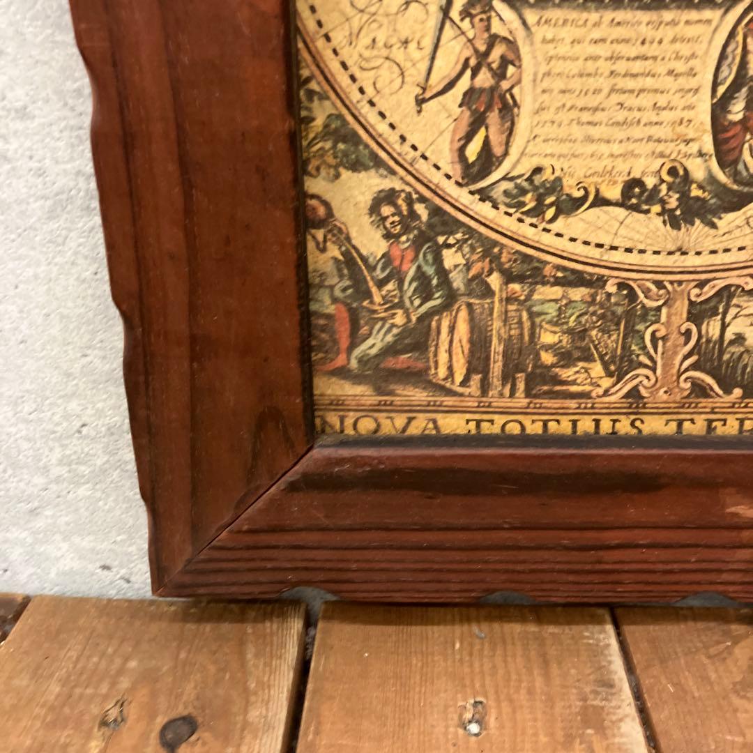 アンティーク 木製フレーム 世界地図 古地図 航海 図 絵画 額縁 壁掛け