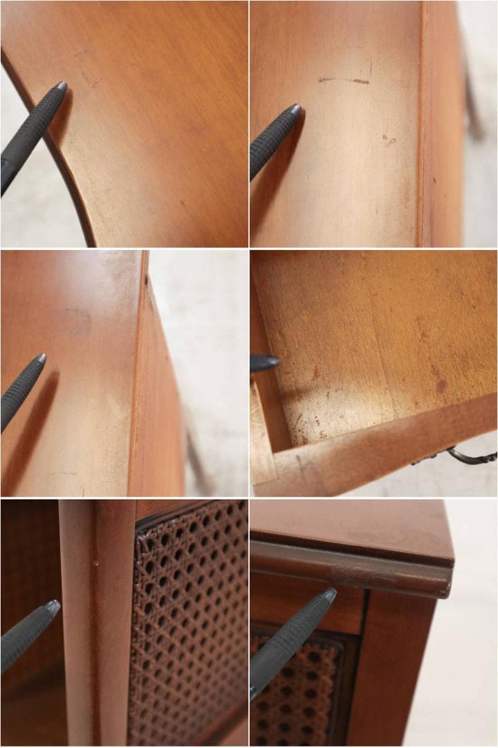 値下イタリア製クラシカル家具 猫脚 籐編み コンソールテーブル