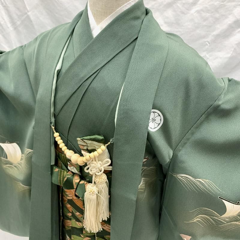 504ab42■七五三 五歳 男児 着物&羽織&袴&角帯 五つ紋■状態良好