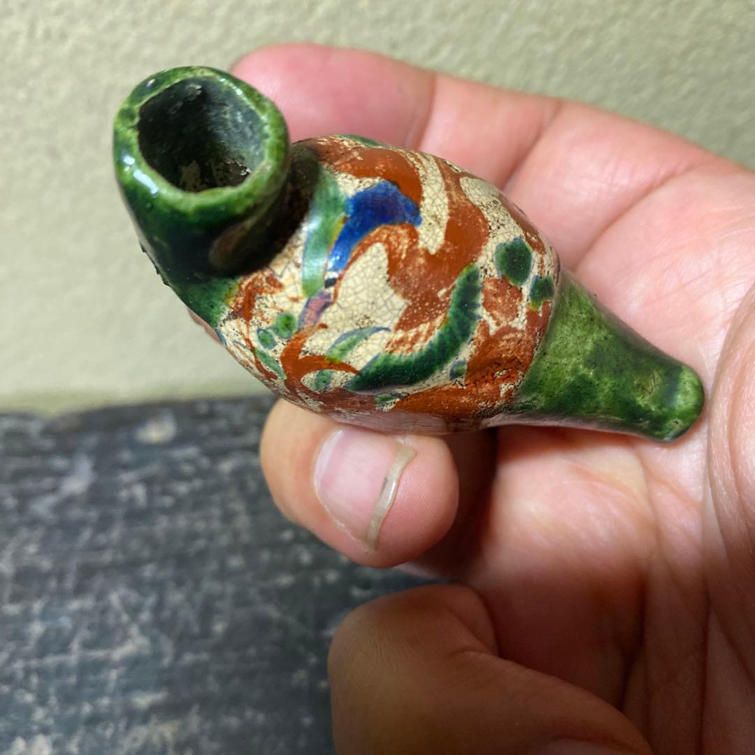 古清水焼　珍品キセル型根付