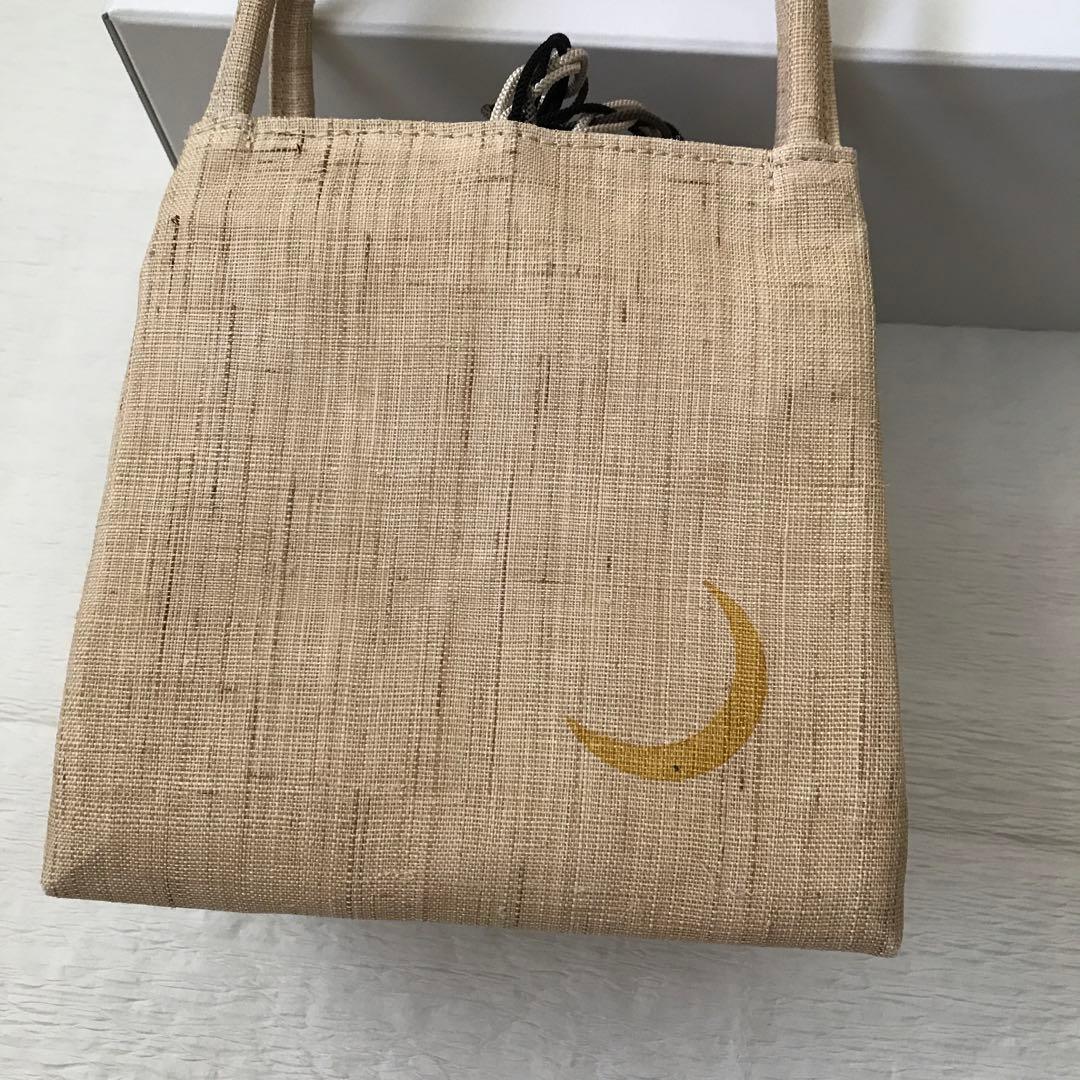 手染めの麻のミニバッグ　祇園袋　きねや　未使用　蝙蝠