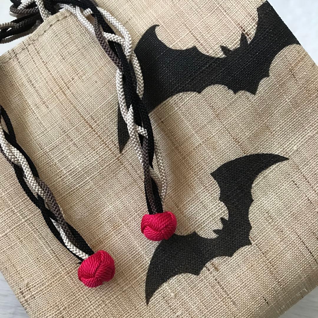 手染めの麻のミニバッグ　祇園袋　きねや　未使用　蝙蝠
