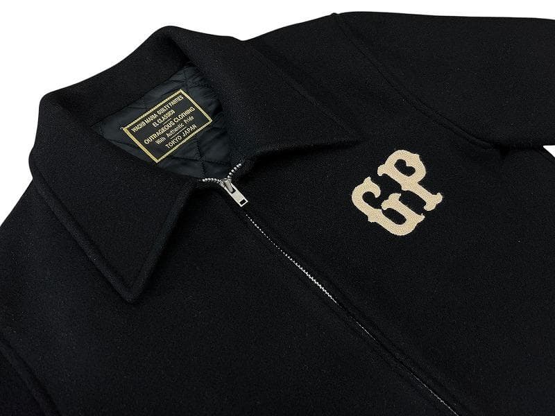 希少 ワコマリア GP ヘビー メルトン アーチ ロゴ 刺繍 ジャケット 黒