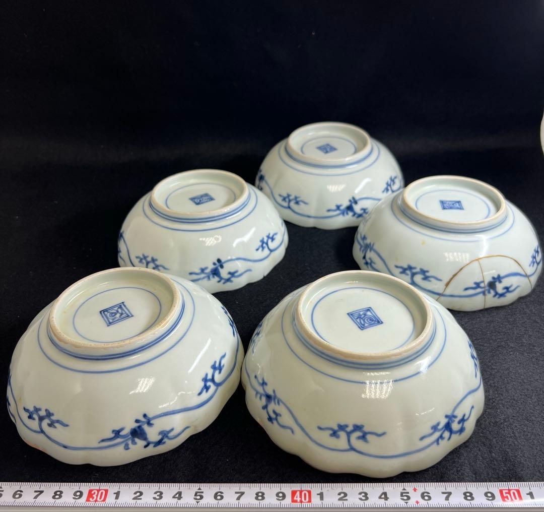 江戸中期 藍柿右衛門手輪花膾皿5枚 幅約14㎝ 東Y8-0106☆2F - メルカリ