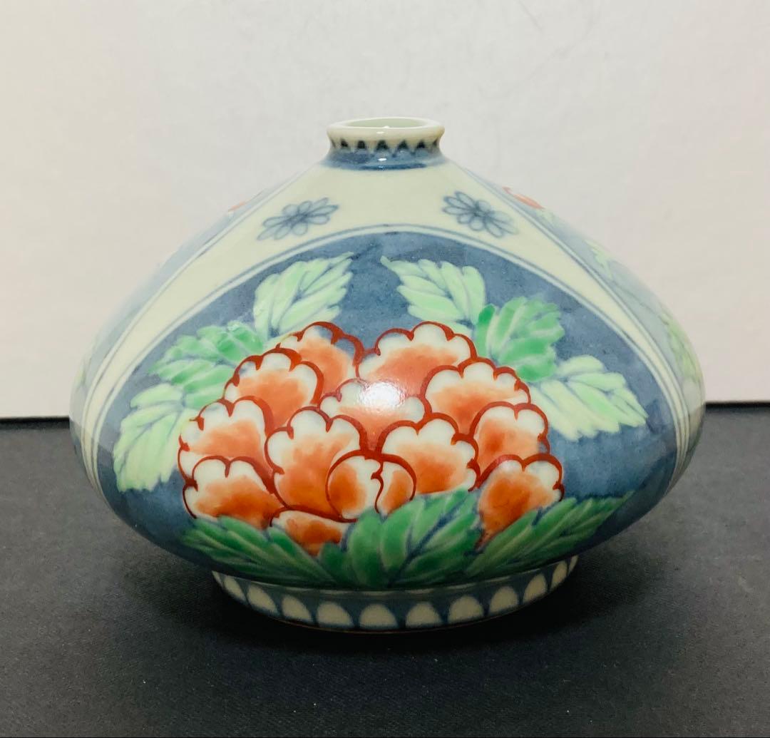 佐藤走波（六代）染錦牡丹文 花瓶 花入れ 有田焼の花瓶