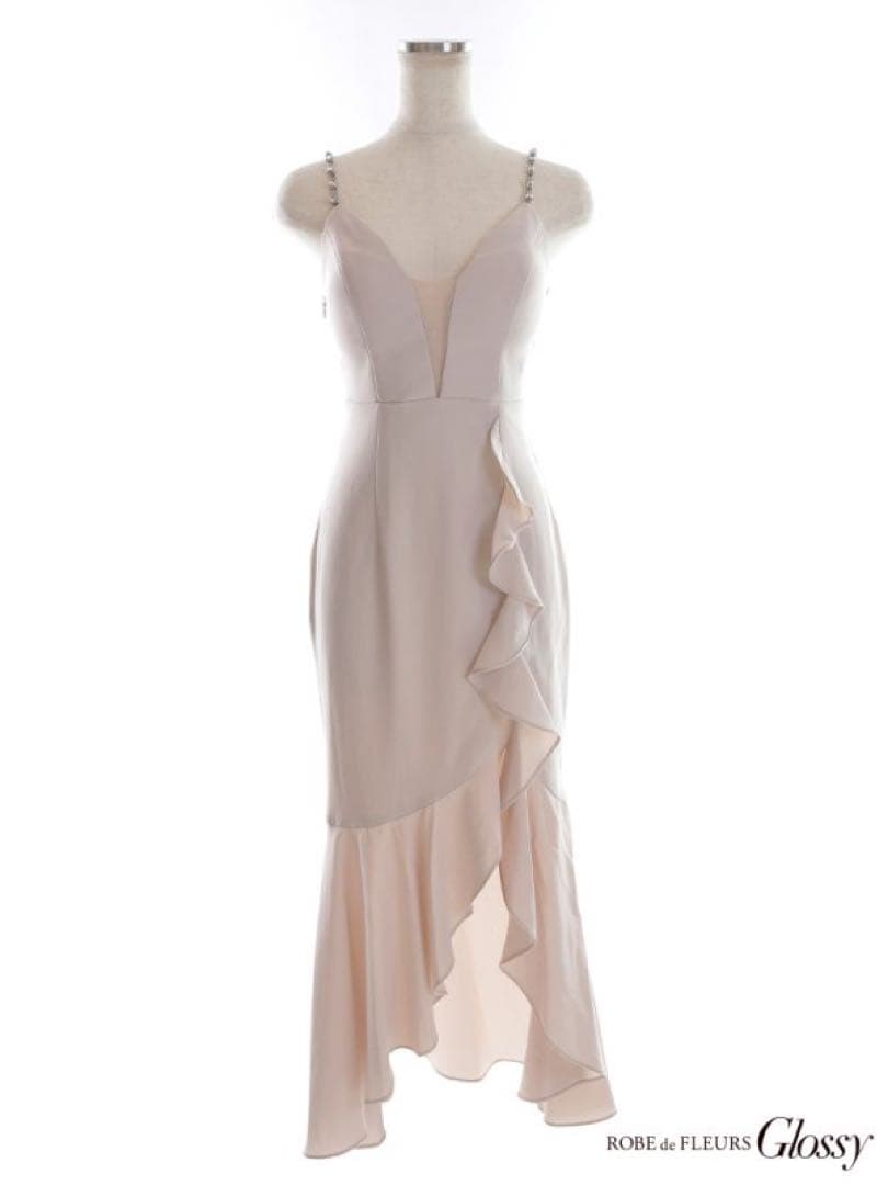 robe de fleurs glossy ロングドレス S ベージュ　シュガー