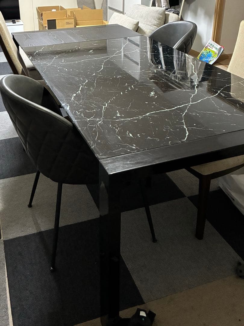 ニトリ 伸長式 ガラステーブル ブラック ※値引相談可