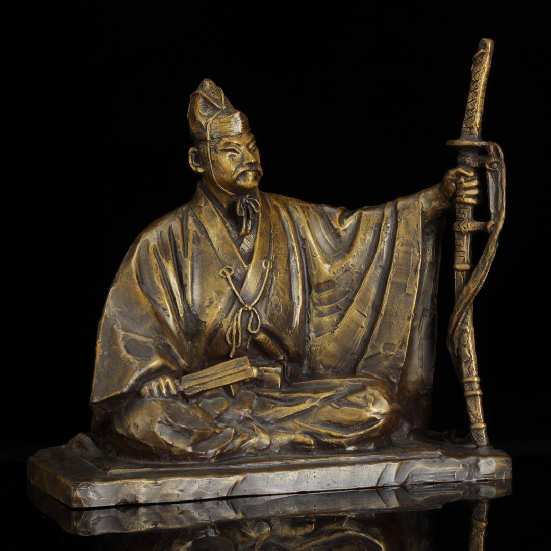 彫刻家【北村西望】ブロンズ像「威風堂々」鎌倉武士 34.5cm 銅製 共箱 栞付