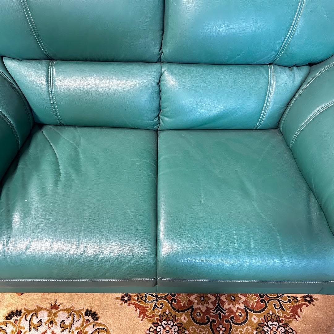 ask꧁革素材꧂2人掛けアームソファ1脚 グリーン レザー 合成皮革 応接