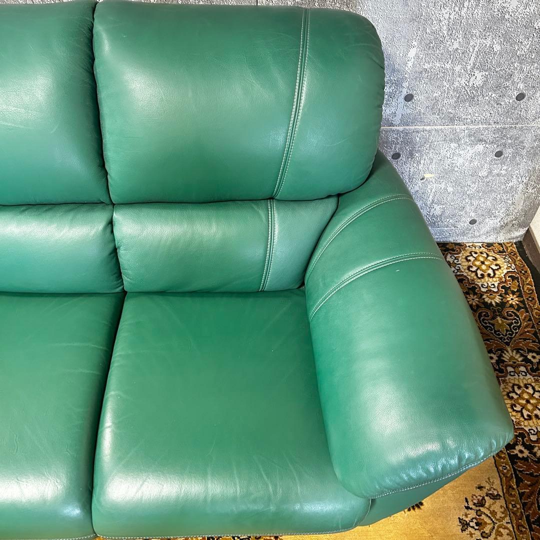 ask꧁革素材꧂2人掛けアームソファ1脚 グリーン レザー 合成皮革 応接