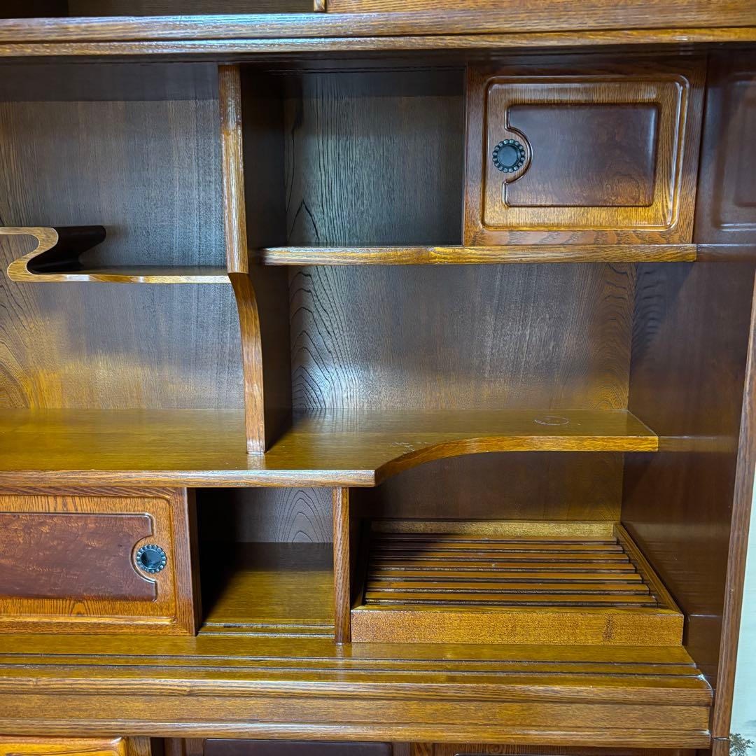 茶箪笥 茶棚 水箪笥 昭和レトロ 飾り棚 ケヤキ 漆塗り 2段重ね