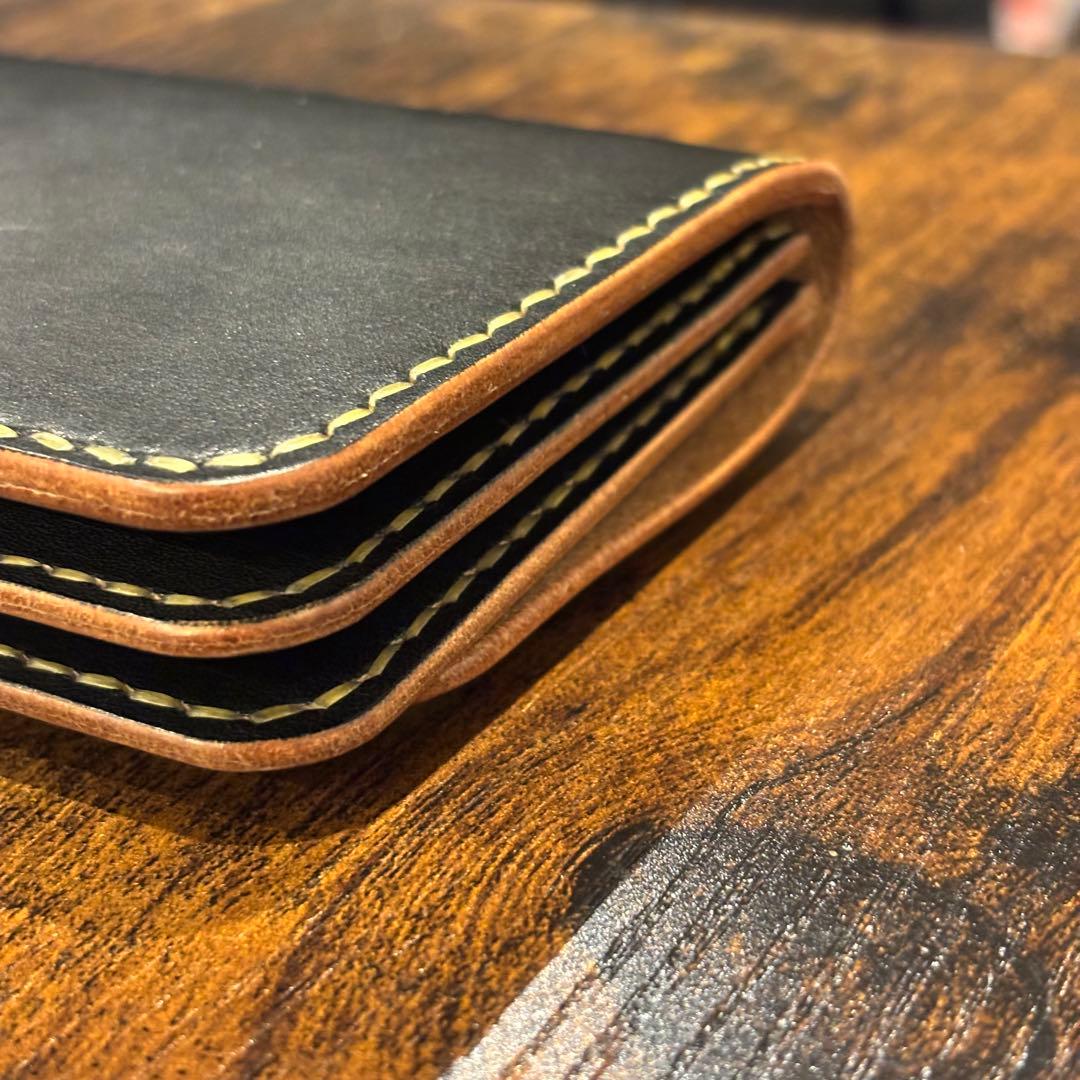 栃木レザー　ミドル　トラッカーウォレット　茶芯ブラック 3層
