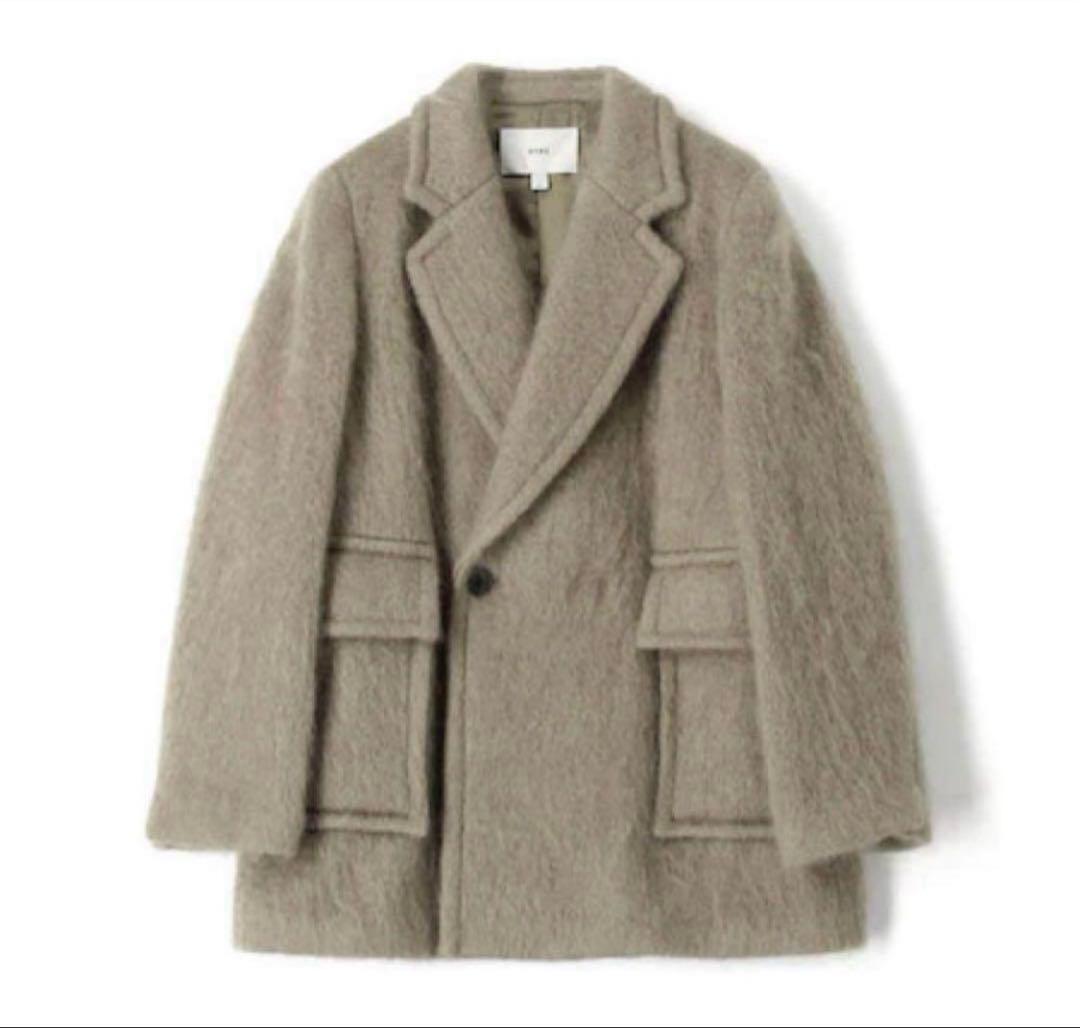 hyke ウールモヘアコート khaki mohair wool