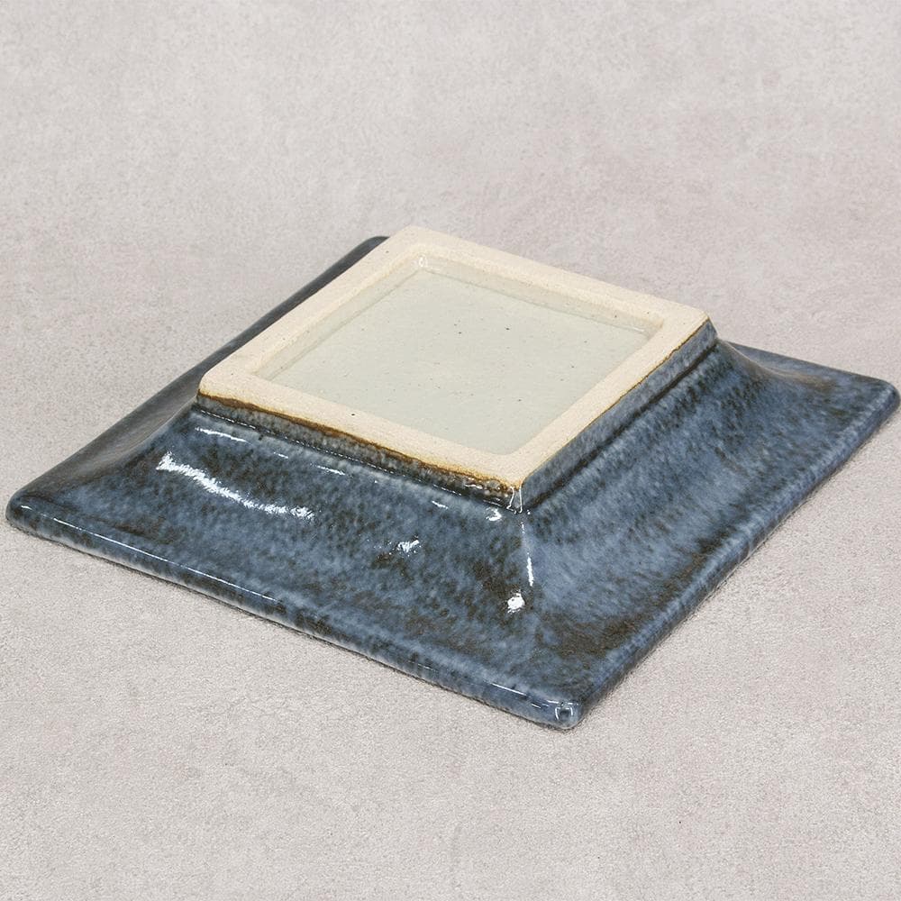 河井透 飾り皿「藍七宝紋角皿」22.5cm 共箱（河井武一の長男）河井寛次郎系統