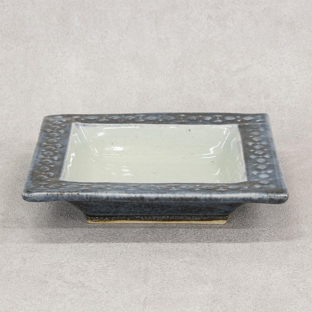 河井透 飾り皿「藍七宝紋角皿」22.5cm 共箱（河井武一の長男）河井寛次郎系統