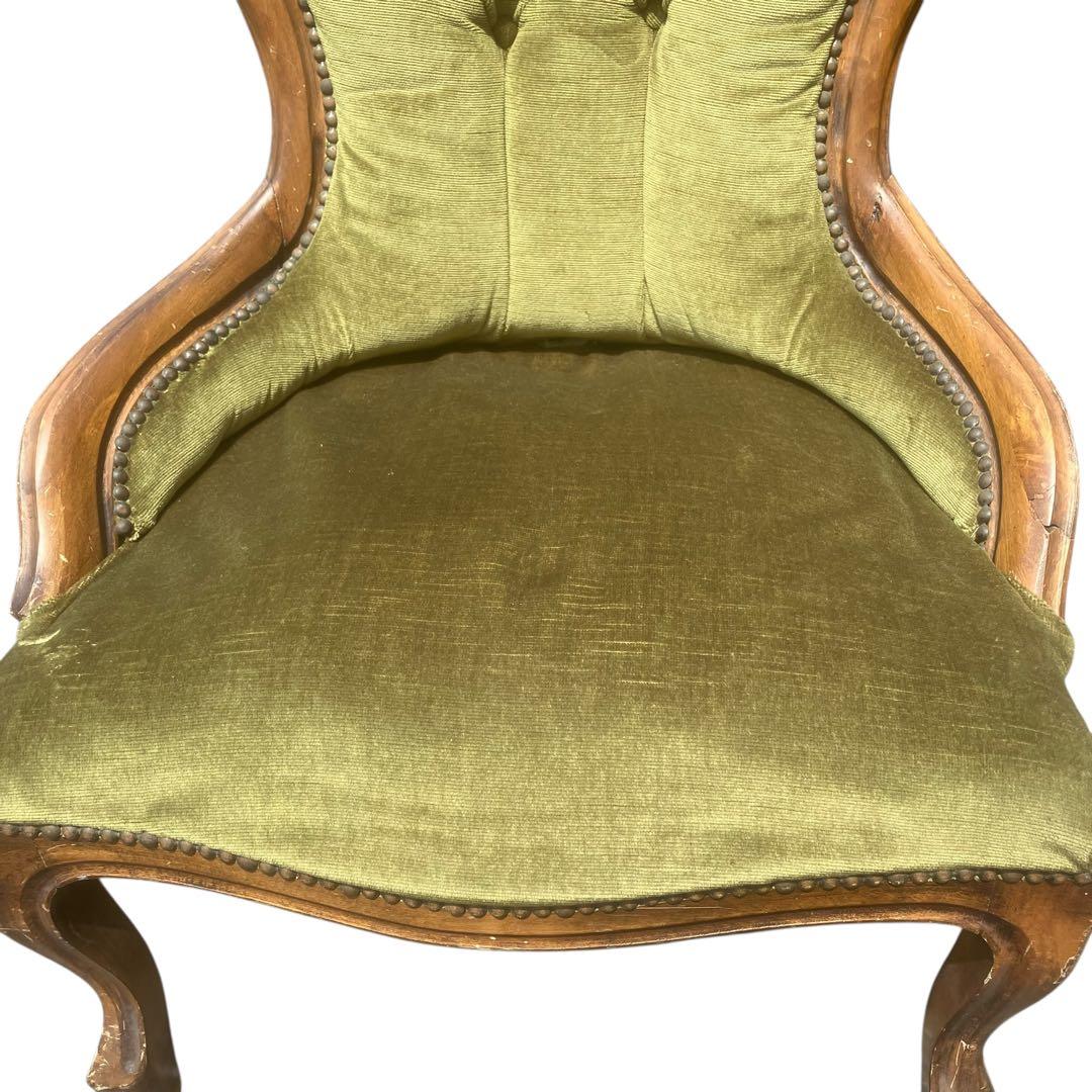 イタリア家具 チェア 一人掛け アンティーク調 猫脚 ベルベット 緑 洋風