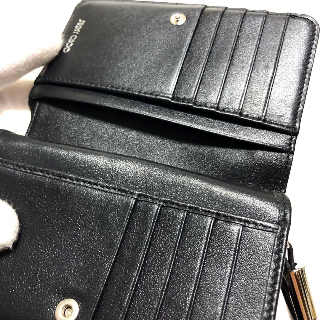 ほぼ未使用　近年モデル✨　ジミーチュウ　二つ折り財布　スタースタッズ　レザー　黒