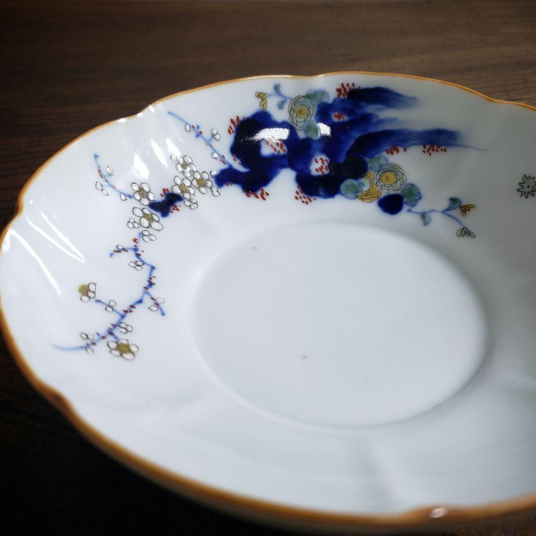 八花弁皿 染付 色絵付 取り皿 なます皿 岩 梅 菊 銘