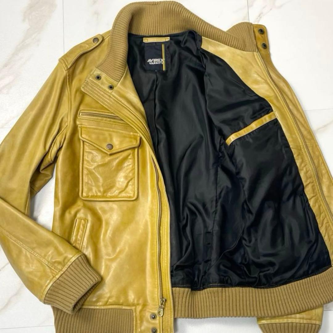 【希少色 XL】アヴィレックス レザージャケット シングル ライダース イエロー 楽天市場】AVIREX アヴィレックス パッチド ライダースジャケット