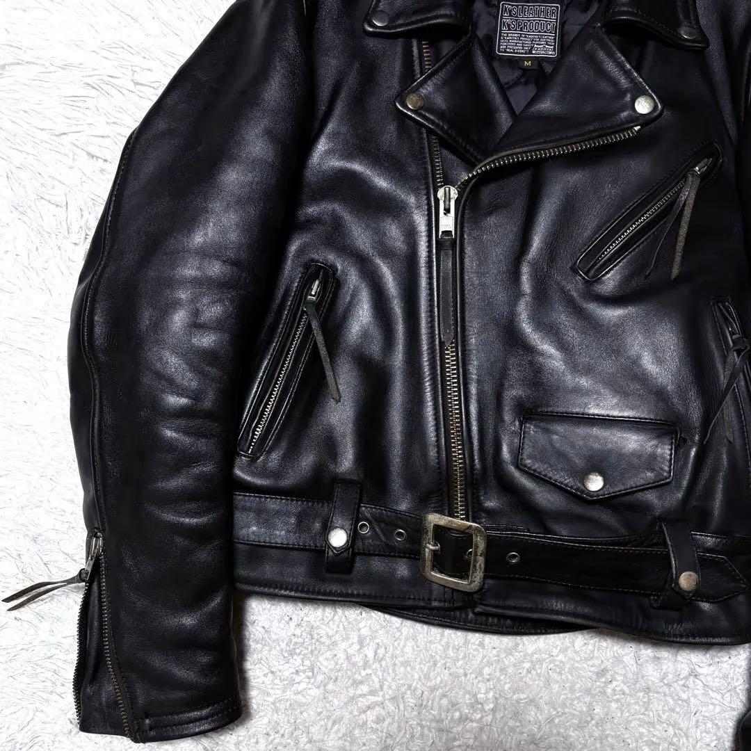 KADOYA ライナー付き ダブルライダースジャケット 牛革 ブラック M
