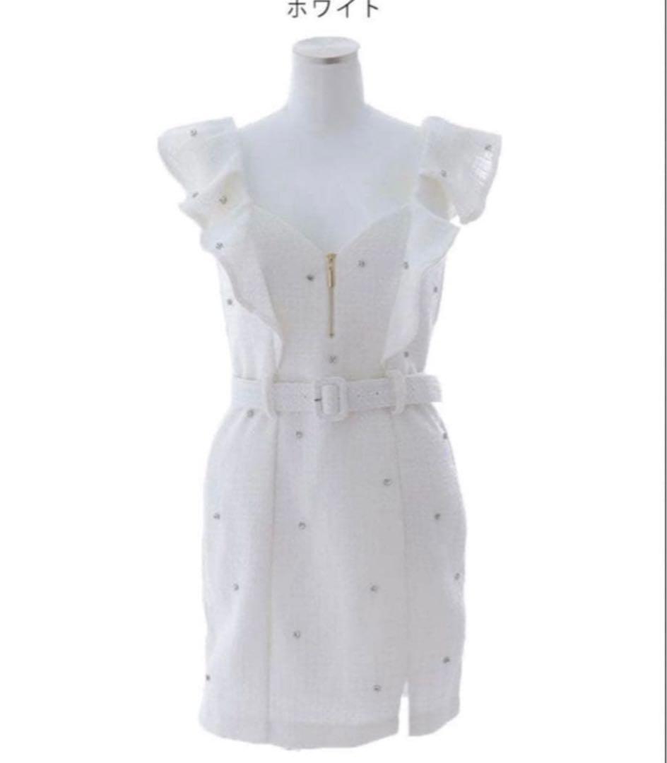 JEWELS ♡ホワイトフリルタイトドレス XS キャバドレス