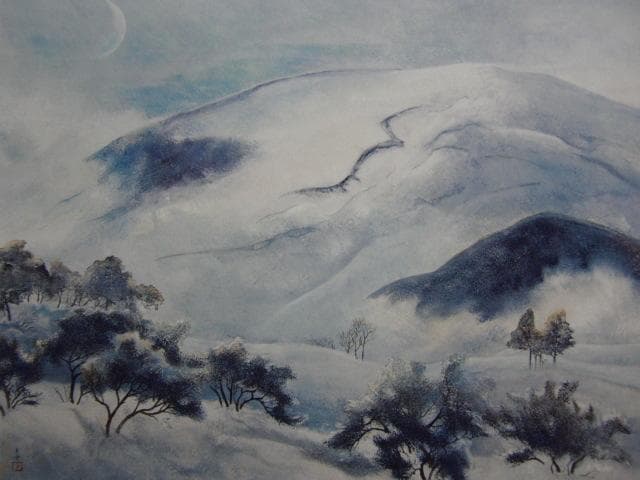 結城天童、【月山月明】、希少な大判画集より、新品高級額・額装付、状態良好