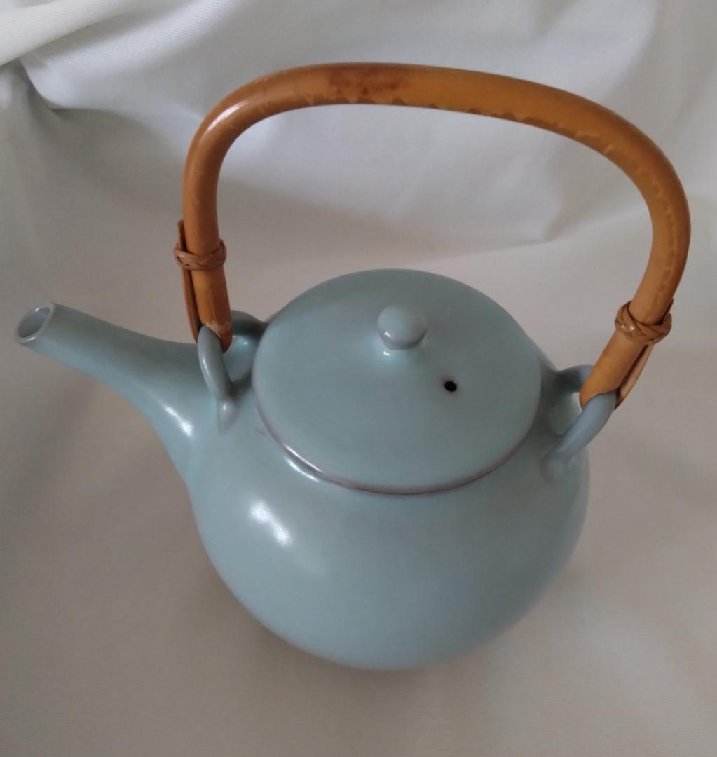 鈴木三成作　急須 猪口3点 青磁 青瓷 作家物