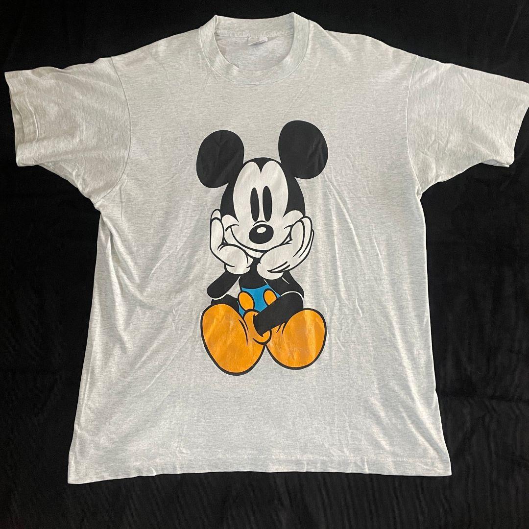 90'S Disney お座りミッキーTシャツ ミッキー青パンTシャツ XL