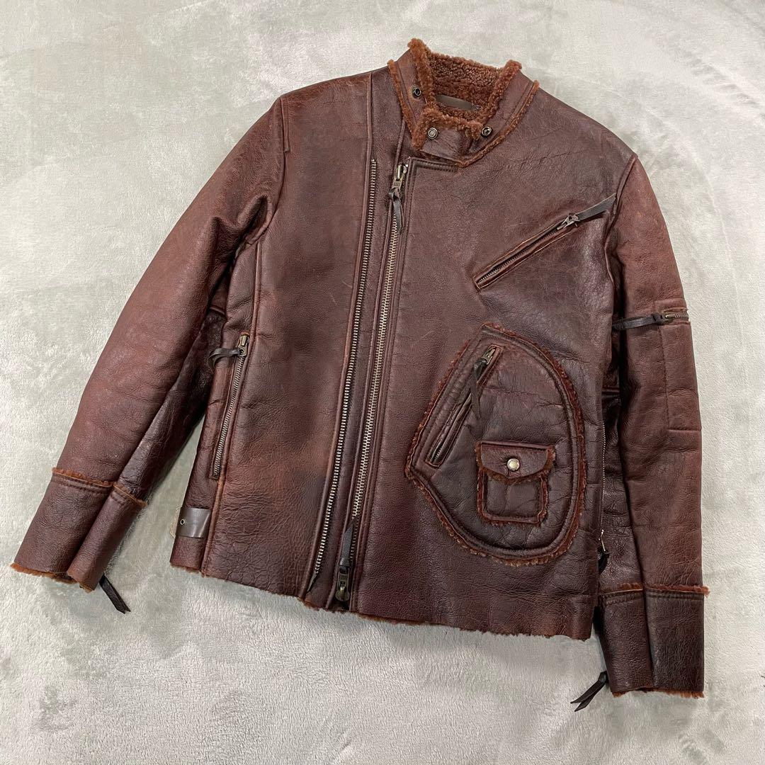 アヴィレックス　裏ボアムートンレザーライダースジャケット ブラウン L アヴィレックス 裏ボアムートンレザーライダースジャケット ブラウン L