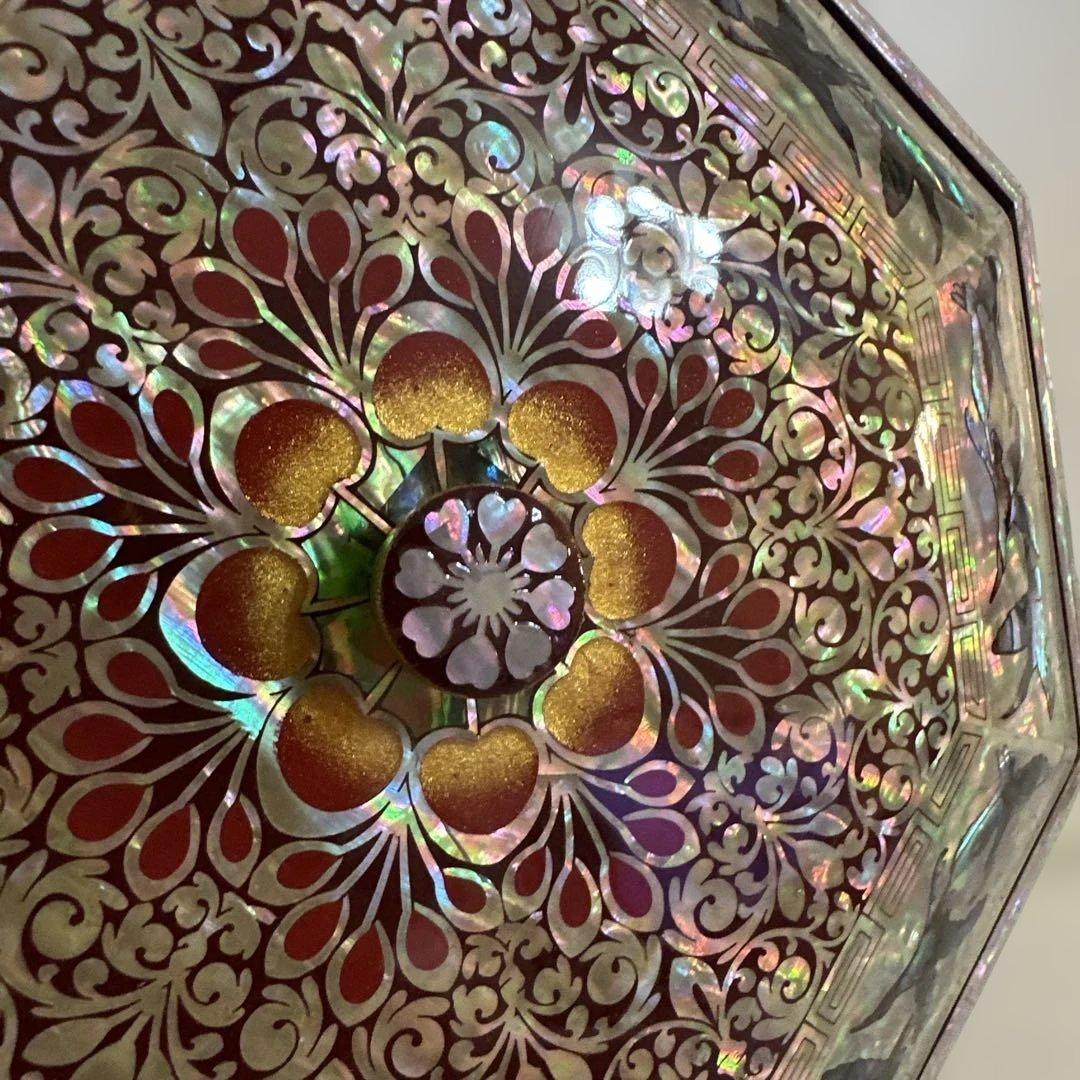 韓国漆器 螺鈿細工 八角菓子器 小物入 宝石箱 時代箱付