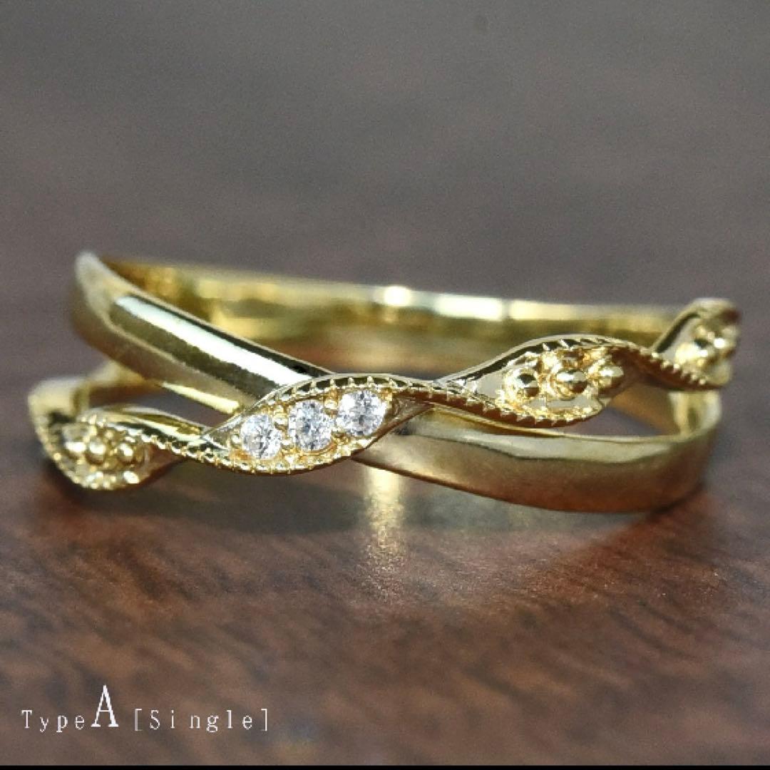 【美品】VENEZIA K18 ダイヤモンド ウェーブ リング