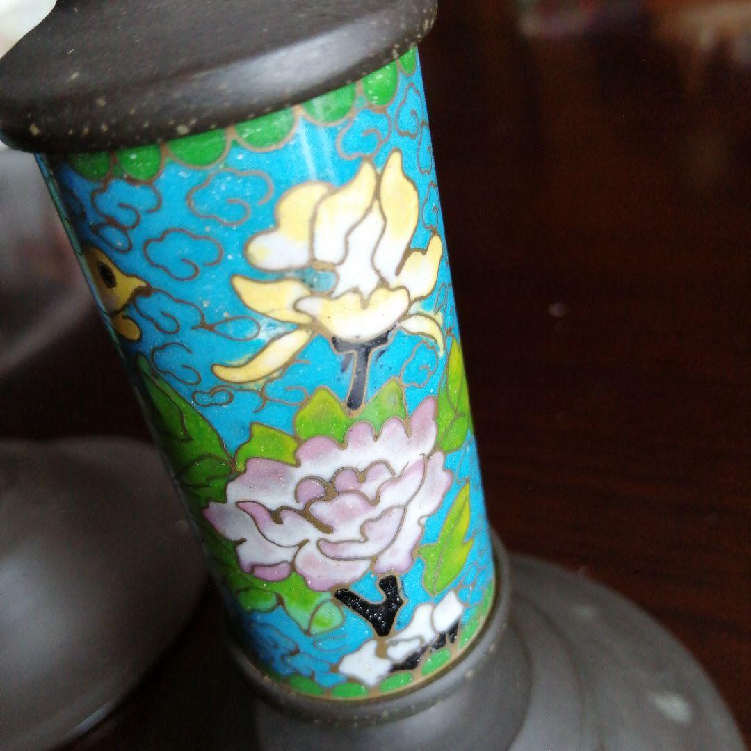 七宝焼燭台　2本　17.2cm