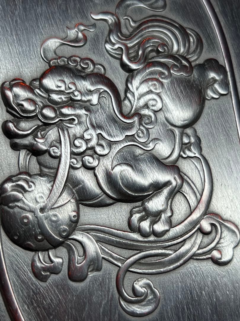 木製 小物入れ 紫檀 硯箱 獅子 浮き彫り 極細工 文房具 中国美術 香合