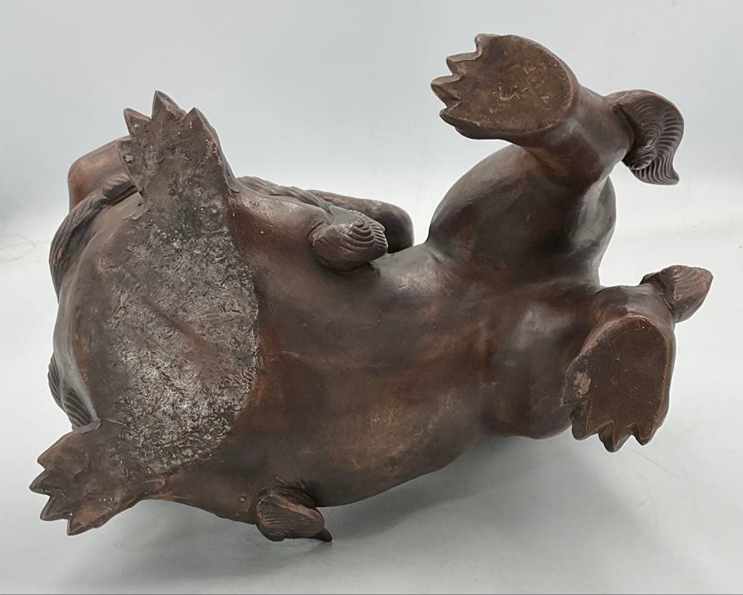 63】☆時代 備前焼獅子置物 アンチック☆